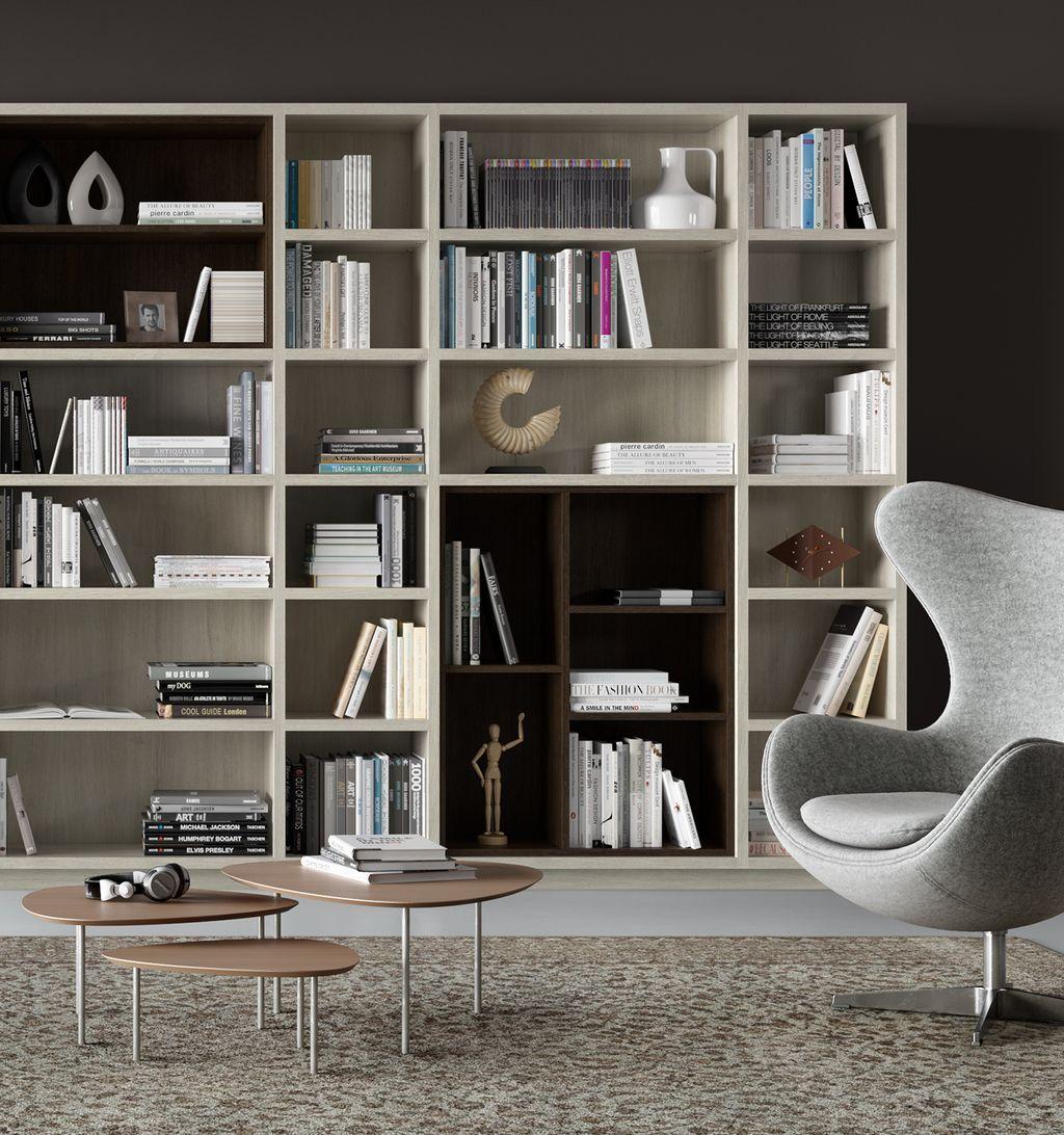 Library bookshelves in modern white wood grain finish by California Closets