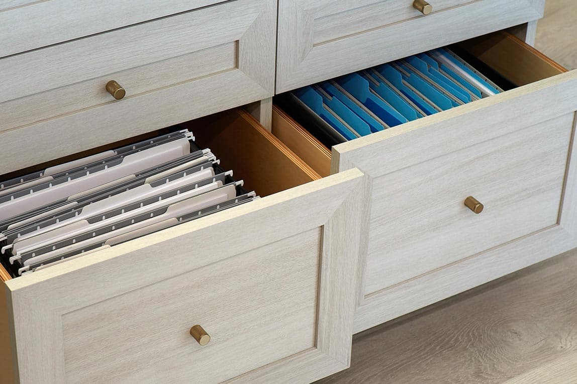 Custom file drawer for home office designed by California Closets