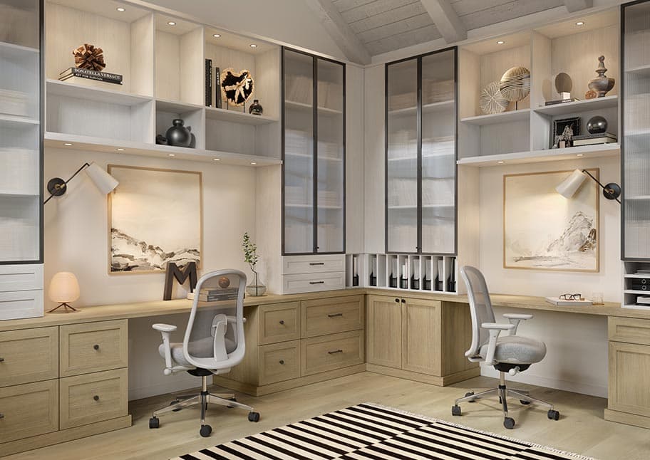 Custom home bar design with wine cubbies and counterspace by California Closets