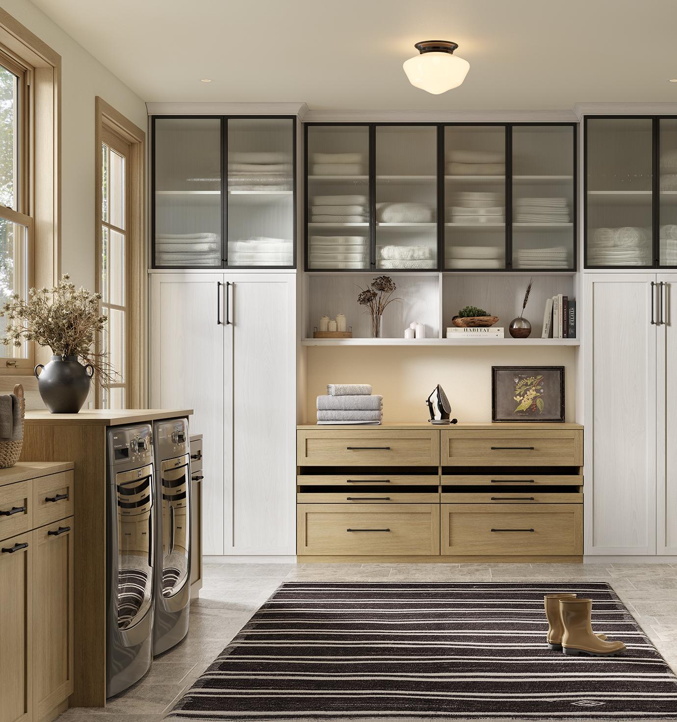 Laundry room custom ideas for entryway in a light wood finish by California Closets