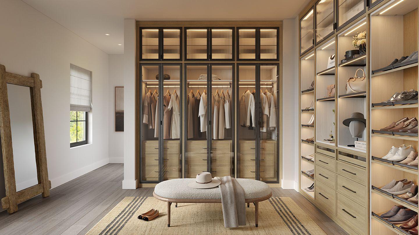Shoe storage solutions with custom shelves and led lighting by California Closets