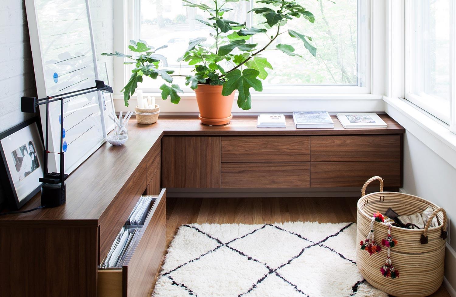 Home office design for small are and space saving with custom buit drawers California Closets