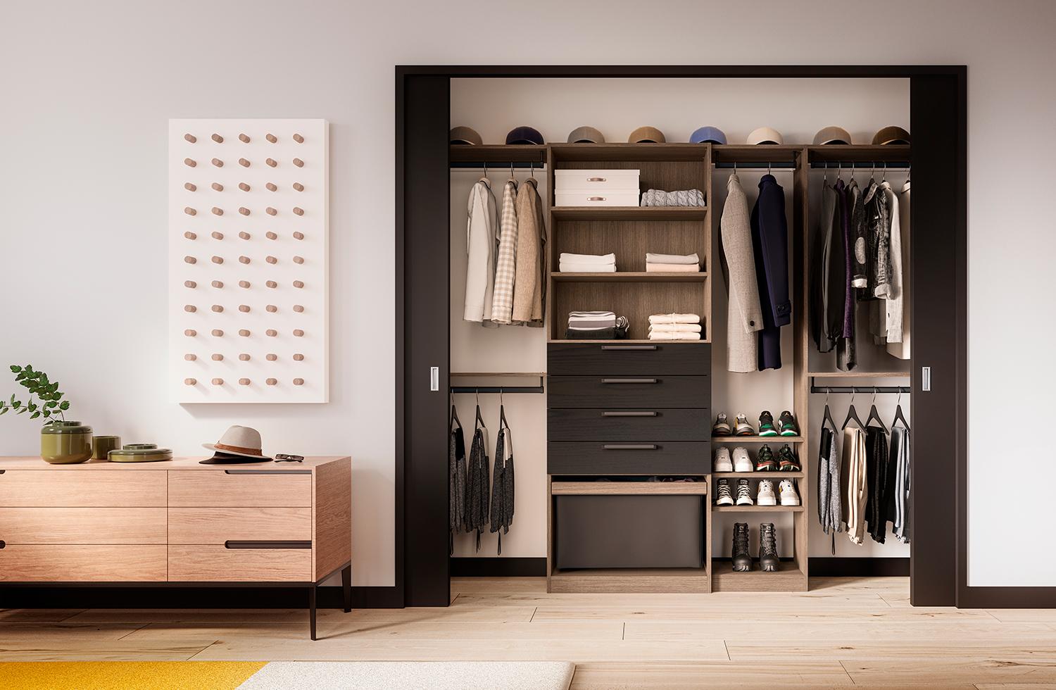 Organize reach in closet in a modern design by California Closets