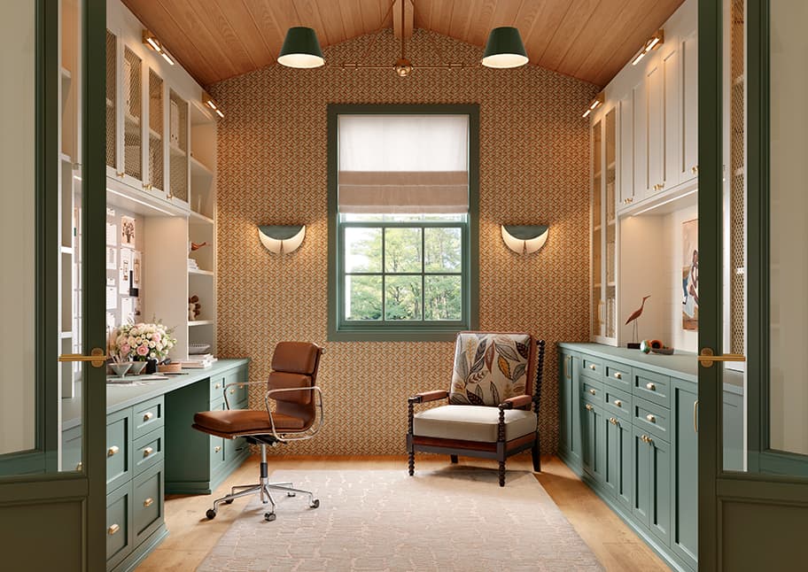 Custom home office with vertical storage design by California Closets.