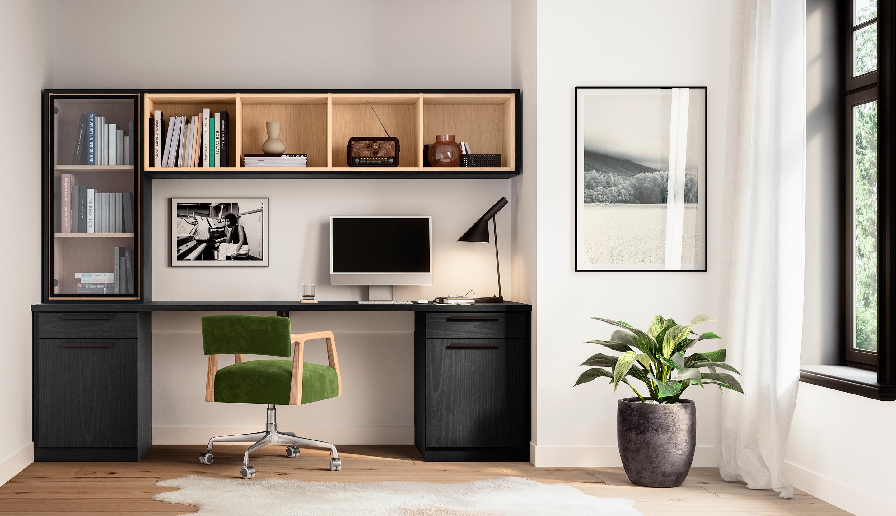 Storage cabinets and shelving with built in desk by California Closets