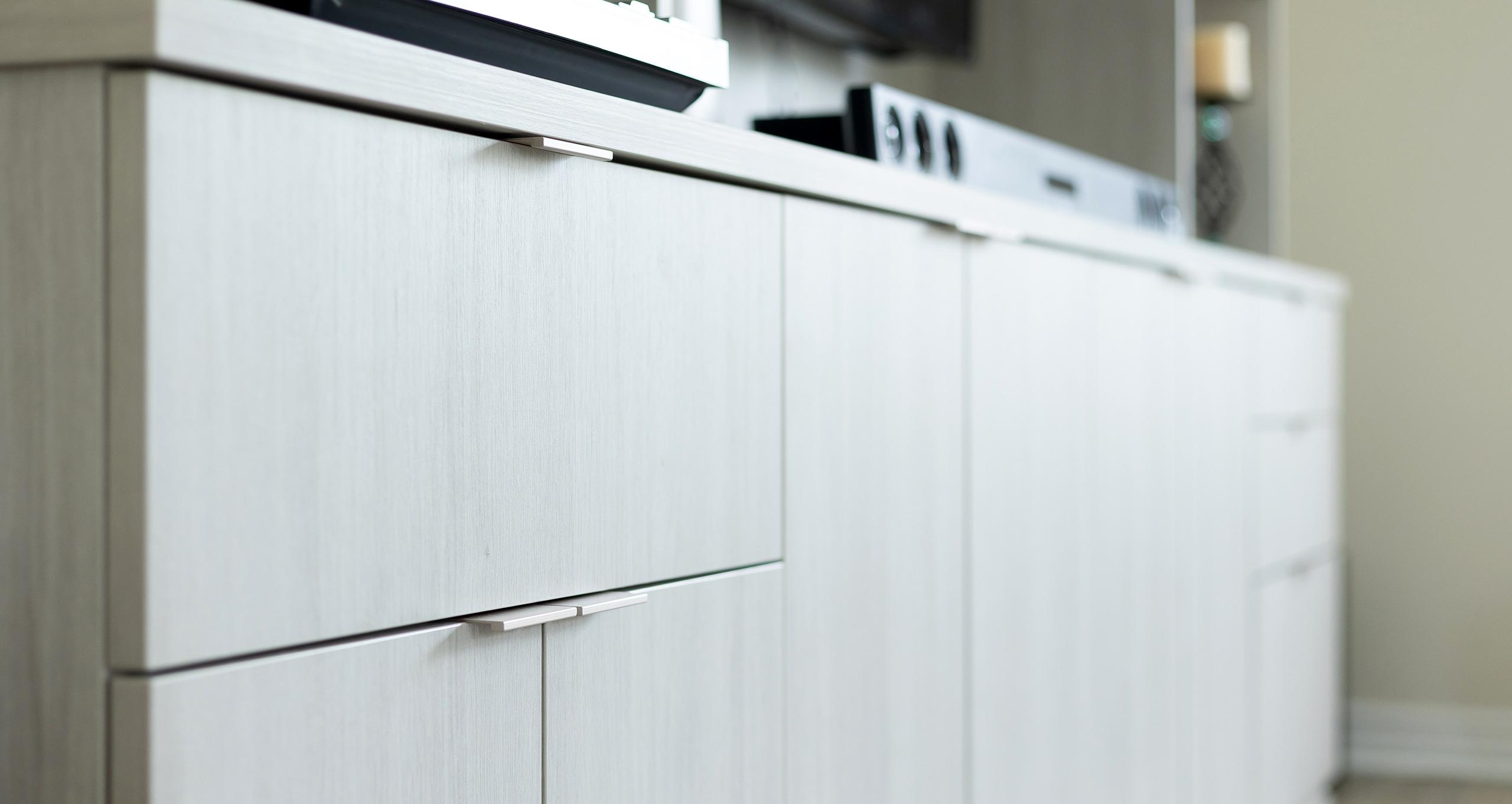 Light Grey Cabinet Finish Media Storage | California Closets